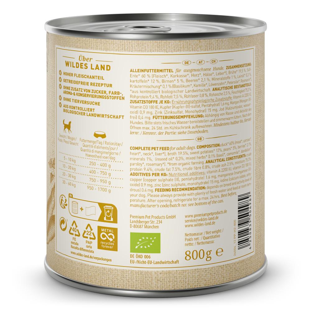 petspremium Wildes Land Ente mit Süßkartoffeln Birnen & Beeren BIO Adult Nassfutter 6 x 800 g Zeitlich begrenztes Angebot