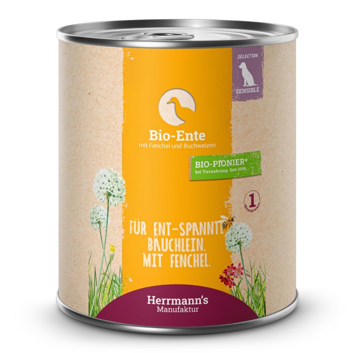 petspremium Herrmann's Bio Ente mit Fenchel und Buchweizen Selection Sensible Nassfutter 6 x 800 g