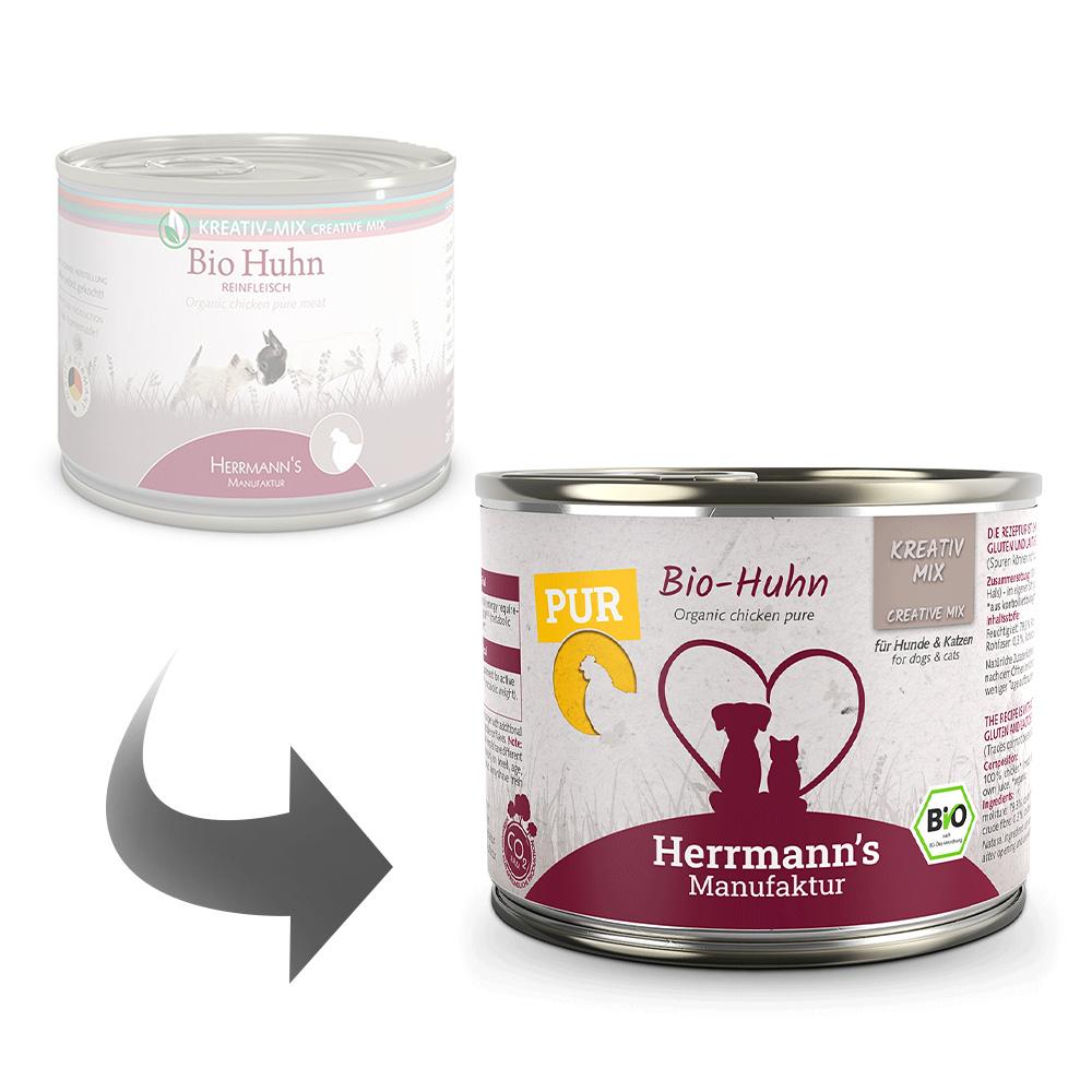 petspremium Herrmann's Bio Huhn Reinfleisch Kreativ-Mix Ergänzung Nassfutter 24 x 200 g Räumungsverkauf