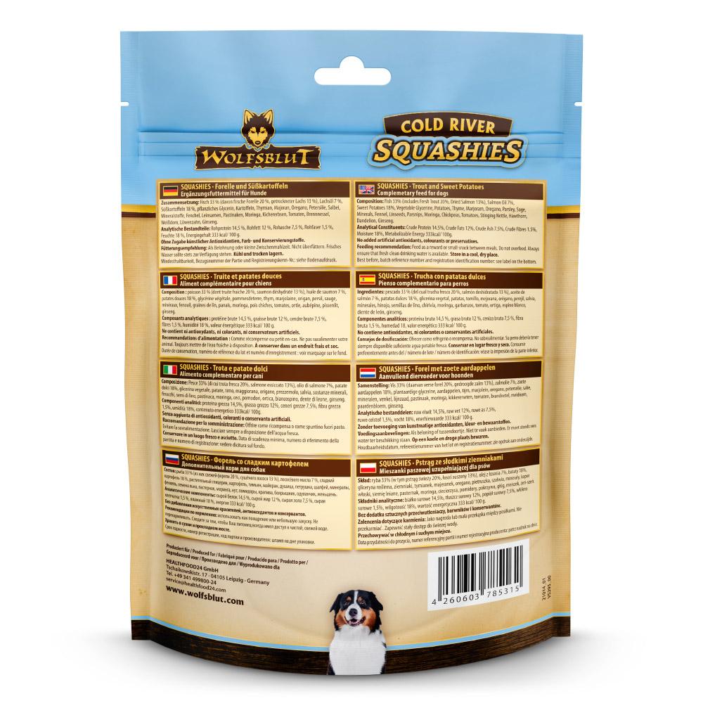 petspremium Wolfsblut Cold River - Fisch und Süßkartoffel Squashies Snack 6 x 300 g Letzte 3 Tage