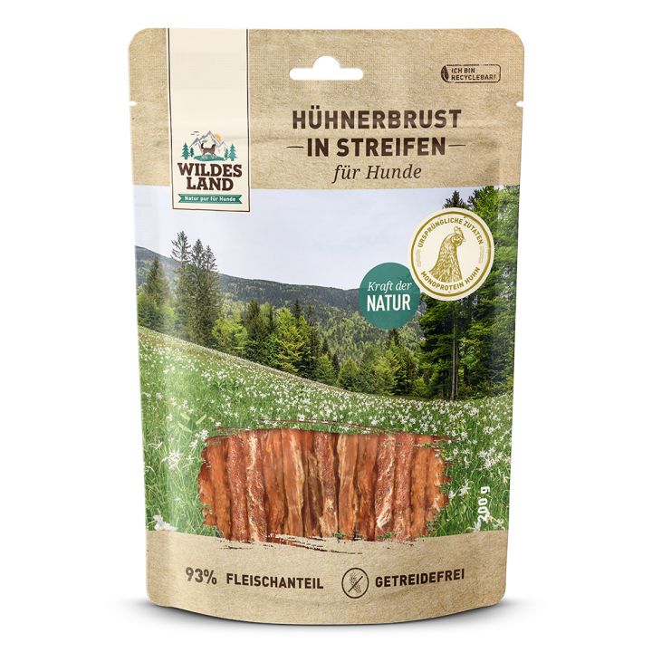 petspremium Wildes Land Hühnerbrust in Streifen Fleischsnacks Snack 8 x 200 g Neueste Stile