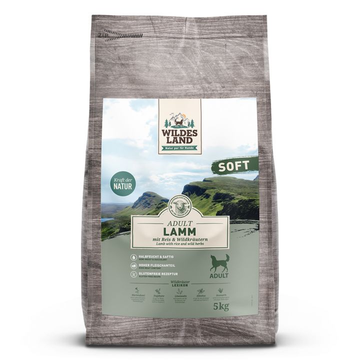 petspremium Wildes Land Lamm mit Reis und Wildkräutern Soft Adult Trockenfutter 5 kg