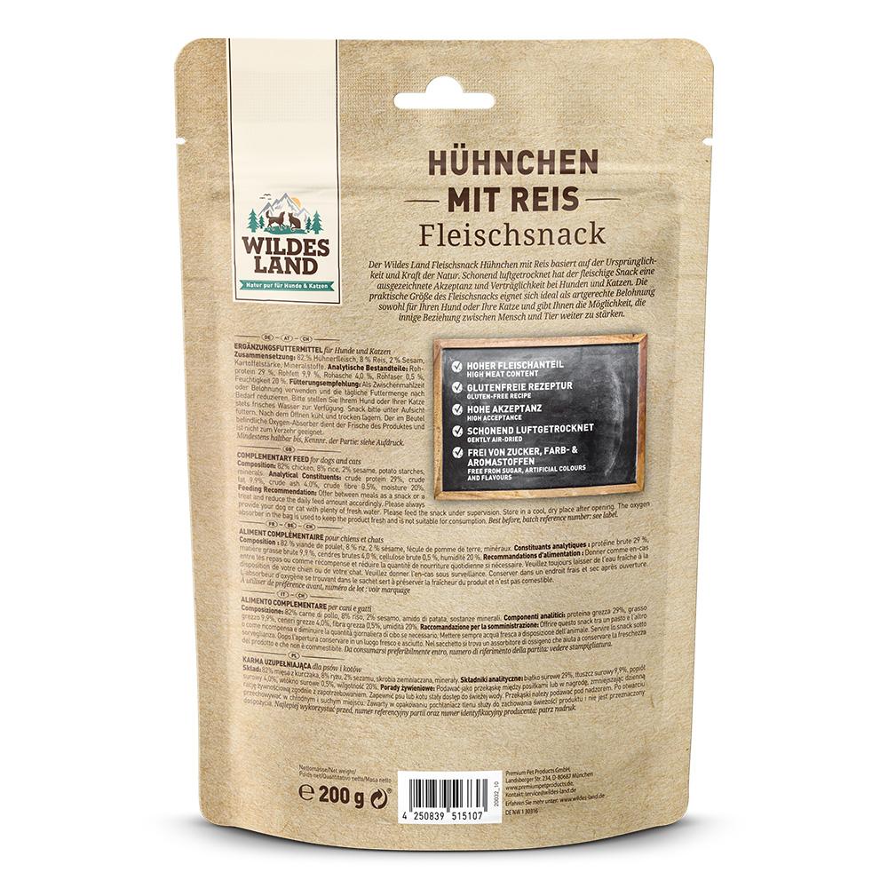 petspremium Wildes Land Hühnchen mit Reis Fleischsnacks Snack 8 x 200 g Nur noch ein Tag übrig
