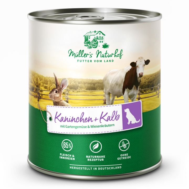 petspremium Müller’s Naturhof Kaninchen und Kalb Traditionell Nassfutter 12 x 800 g Rabatte dieses Monats