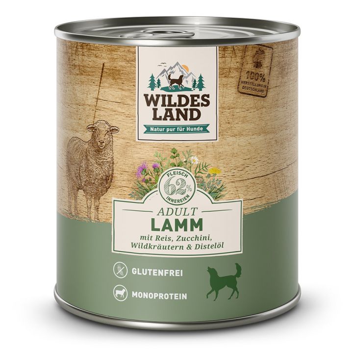 petspremium Wildes Land Lamm mit Reis Zucchini Wildkräutern und Distelöl Classic Adult Nassfutter 6 x 800 g