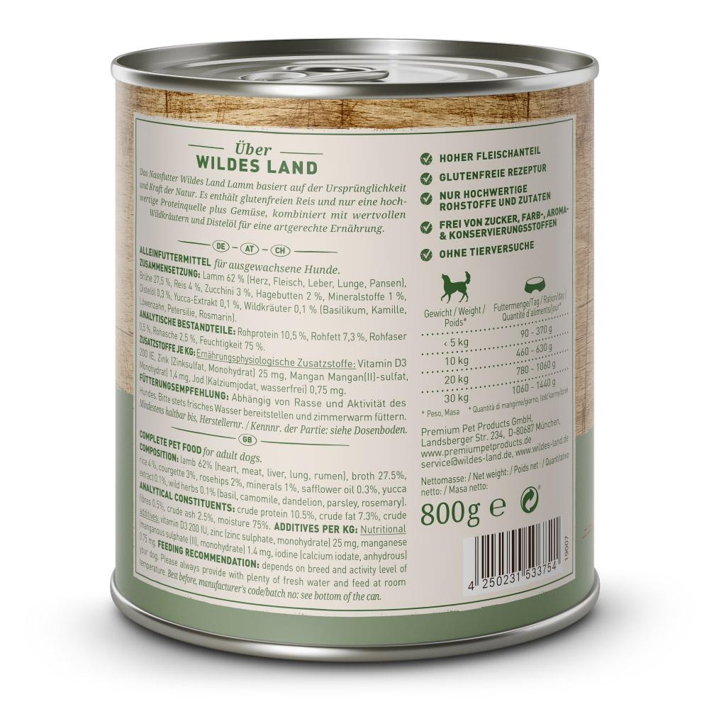 petspremium Wildes Land Lamm mit Reis Zucchini Wildkräutern und Distelöl Classic Adult Nassfutter 6 x 800 g Limitierter Zeitrabatt