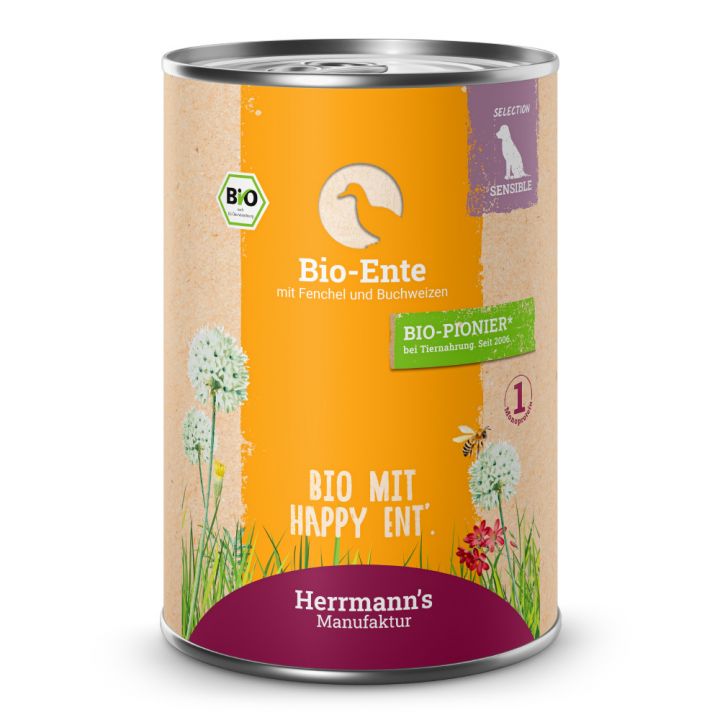 petspremium Herrmann's Bio Ente mit Fenchel und Buchweizen Selection Sensible Nassfutter 48 x 400 g