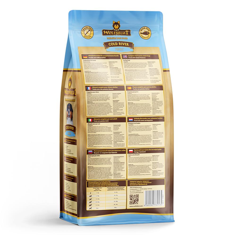 petspremium Wolfsblut Cold River - Forelle und Süßkartoffel Adult Trockenfutter 3 x 2 kg Jubiläumsangebot