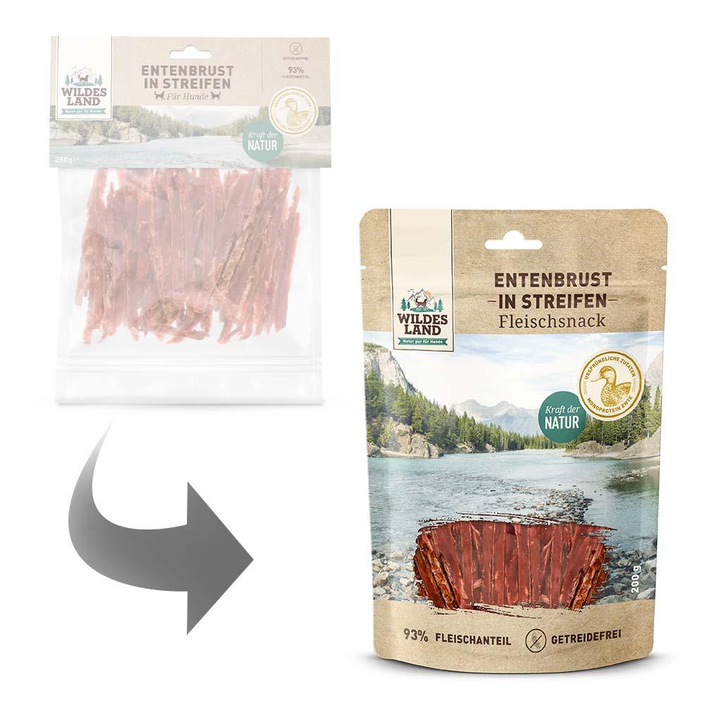 petspremium Wildes Land Entenbrust in Streifen Fleischsnacks Snack 200 g Lagerräumung