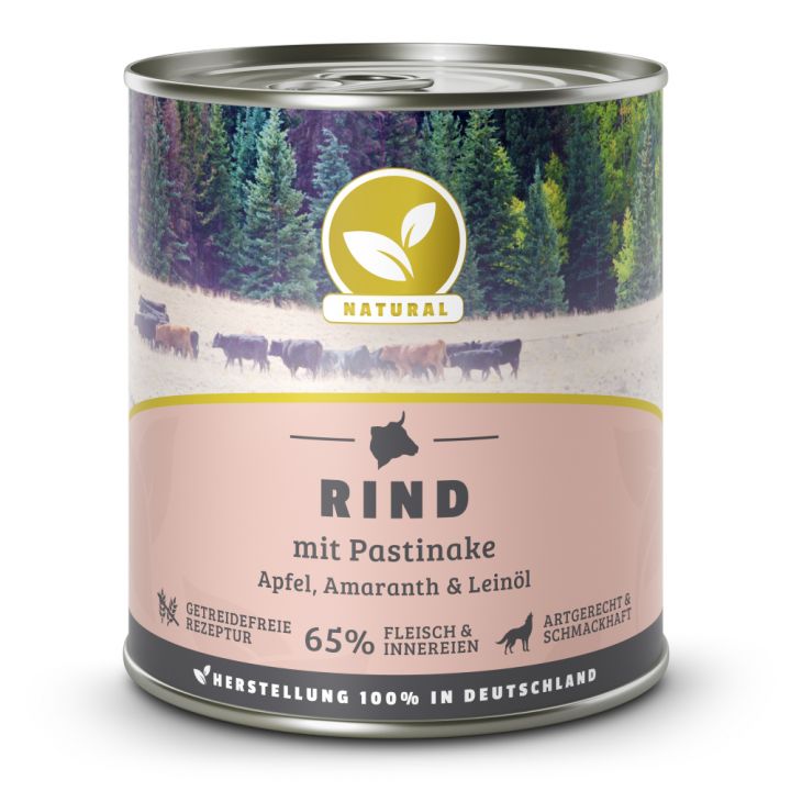 petspremium Natural Rind mit Pastinake Apfel und Amaranth Nassfutter 6 x 800 g Räumungsverkauf