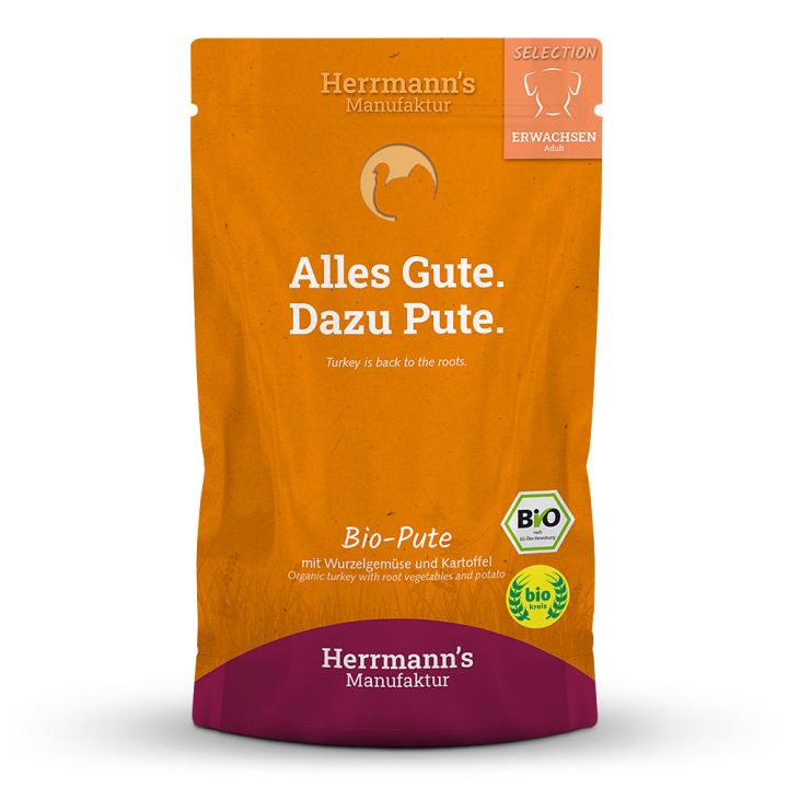 petspremium Herrmann's Bio Pute mit Wurzelgemüse und Kartoffeln Selection Adult Nassfutter 15 x 150 g