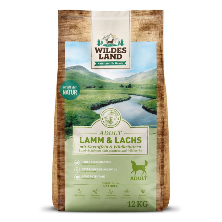 petspremium Wildes Land Lamm und Lachs mit Kartoffeln und Wildkräutern Classic Adult Trockenfutter 12 kg Rabatte dieses Monats