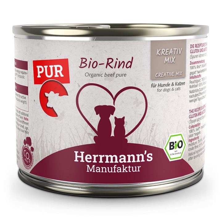 petspremium Herrmann's Bio Rind Reinfleisch Kreativ-Mix Ergänzung Nassfutter 12 x 200 g