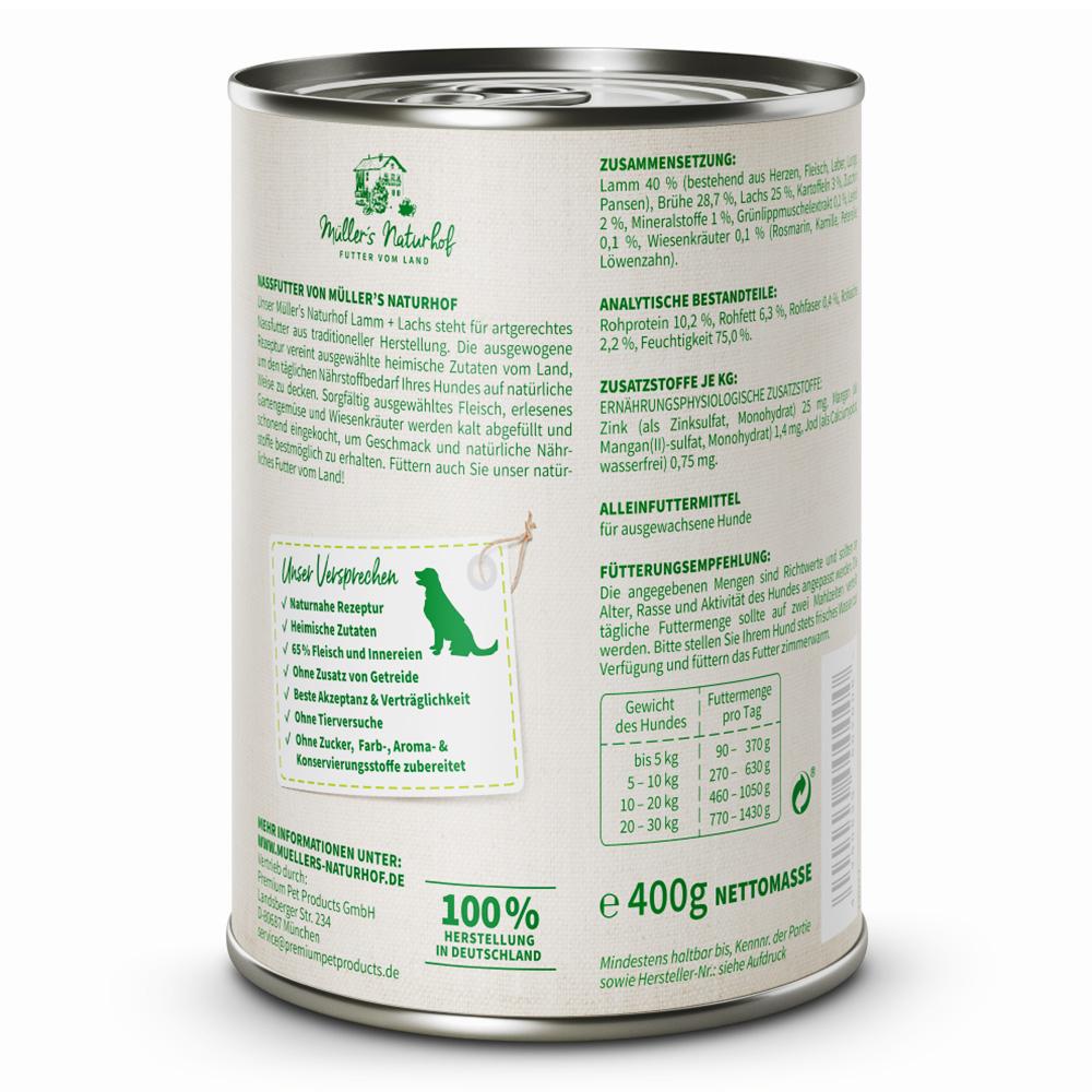 petspremium Müller’s Naturhof Lamm und Lachs Traditionell Nassfutter 6 x 400 g Tiefpreis