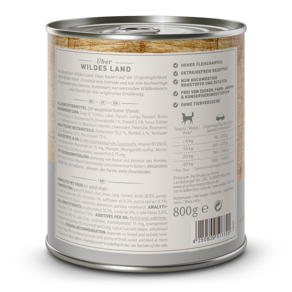 petspremium Wildes Land Ziege mit Kürbis Blaubeeren Wildkräutern und Distelöl Classic Adult Nassfutter 6 x 800 g Letzte 3 Tage