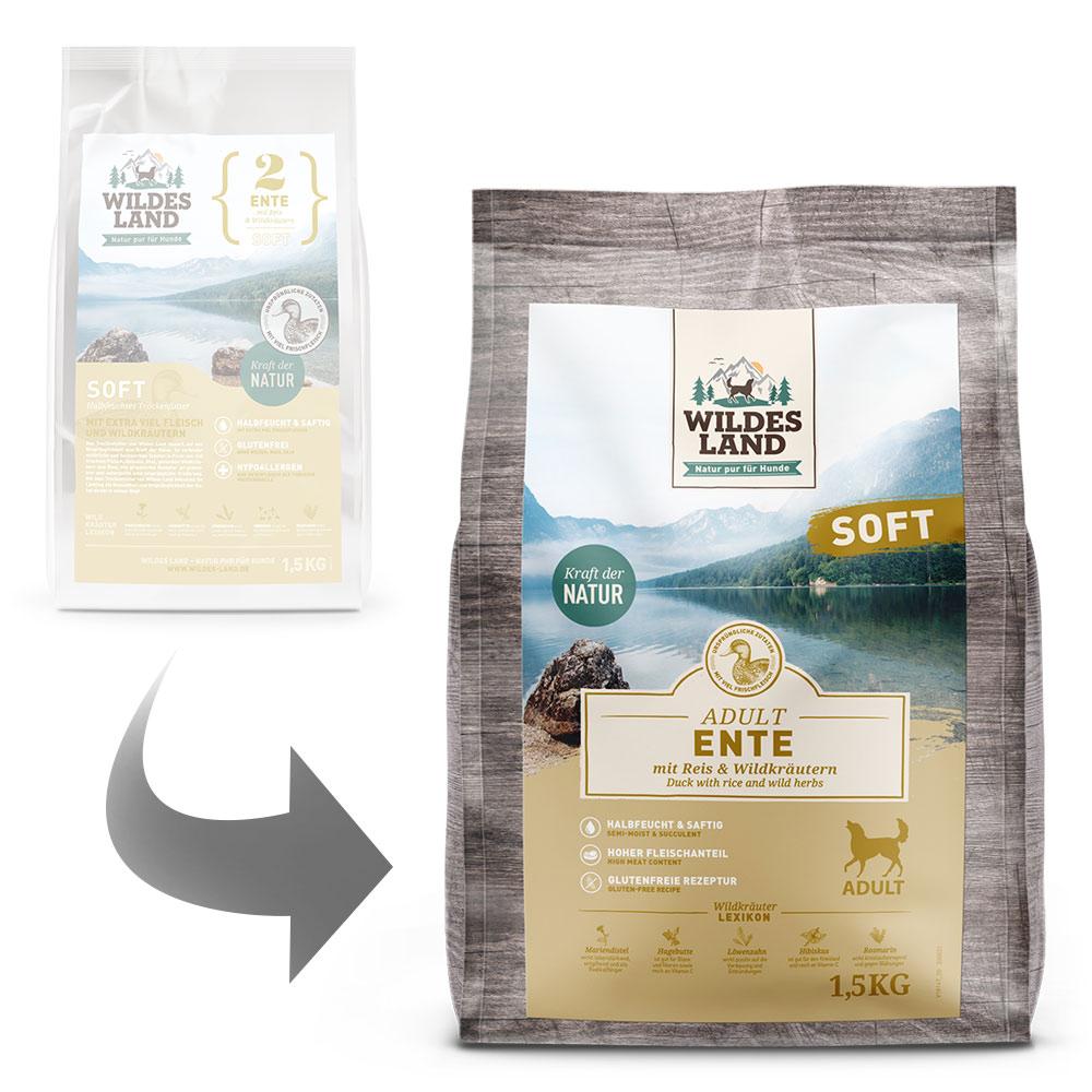 petspremium Wildes Land Ente mit Reis und Wildkräutern Soft Adult Trockenfutter 1 5 kg Auslauf