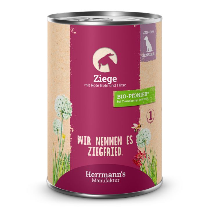 petspremium Herrmann's Ziege mit rote Beete und Hirse Selection Sensible Nassfutter 12 x 400 g Fabrikverkauf