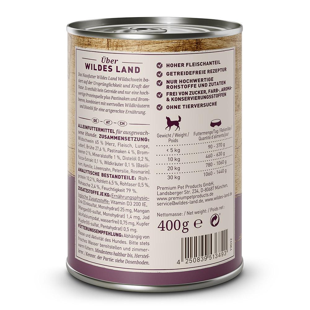 petspremium Wildes Land Wildschwein mit Pastinake Brombeeren Wildkräutern und Distelöl Classic Adult Nassfutter 6 x 400 g Zeitlich begrenztes Angebot