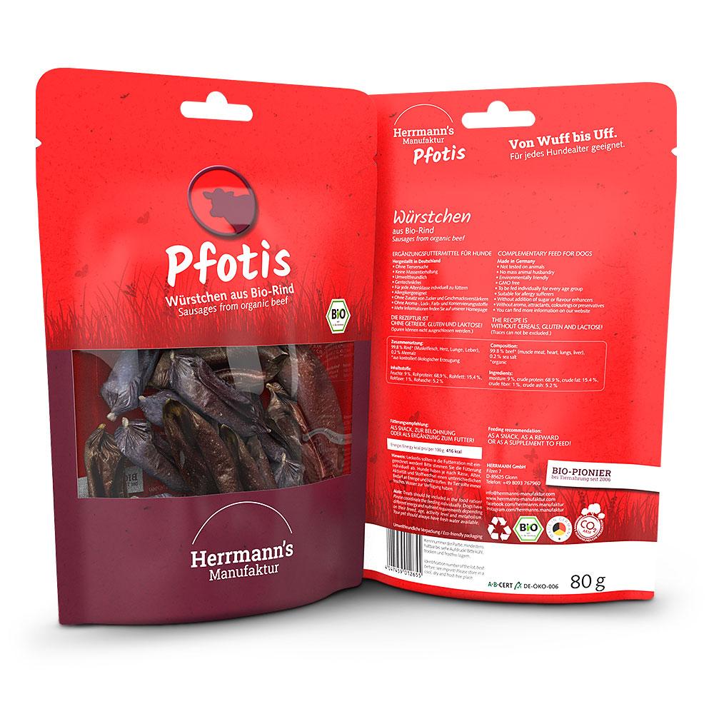 petspremium Herrmann's Bio Rinderwürstchen Pfotis Snack 6 x 80 g Begrenzte Freigabe