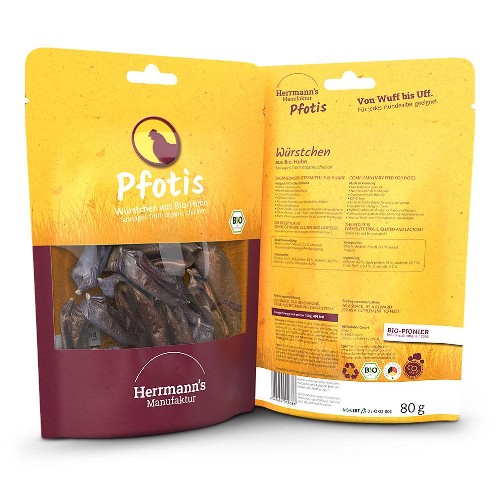 petspremium Herrmann's Bio Hühnerwürstchen Pfotis Snack 6 x 80 g 2025