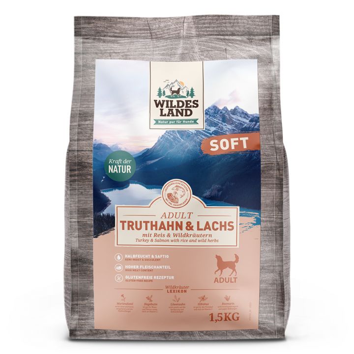 petspremium Wildes Land Truthahn und Lachs mit Reis und Wildkräutern Soft Adult Trockenfutter 1 5 kg Verkauf