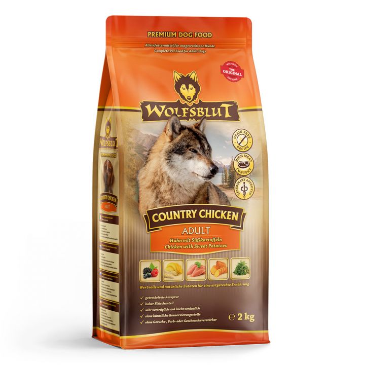 petspremium Wolfsblut Country Chicken - Huhn und Süßkartoffeln Adult Trockenfutter 2 kg Blitzverkäufe