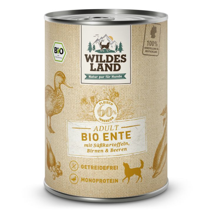 petspremium Wildes Land Ente mit Süßkartoffeln Birnen & Beeren BIO Adult Nassfutter 6 x 400 g Limitierter Zeitrabatt