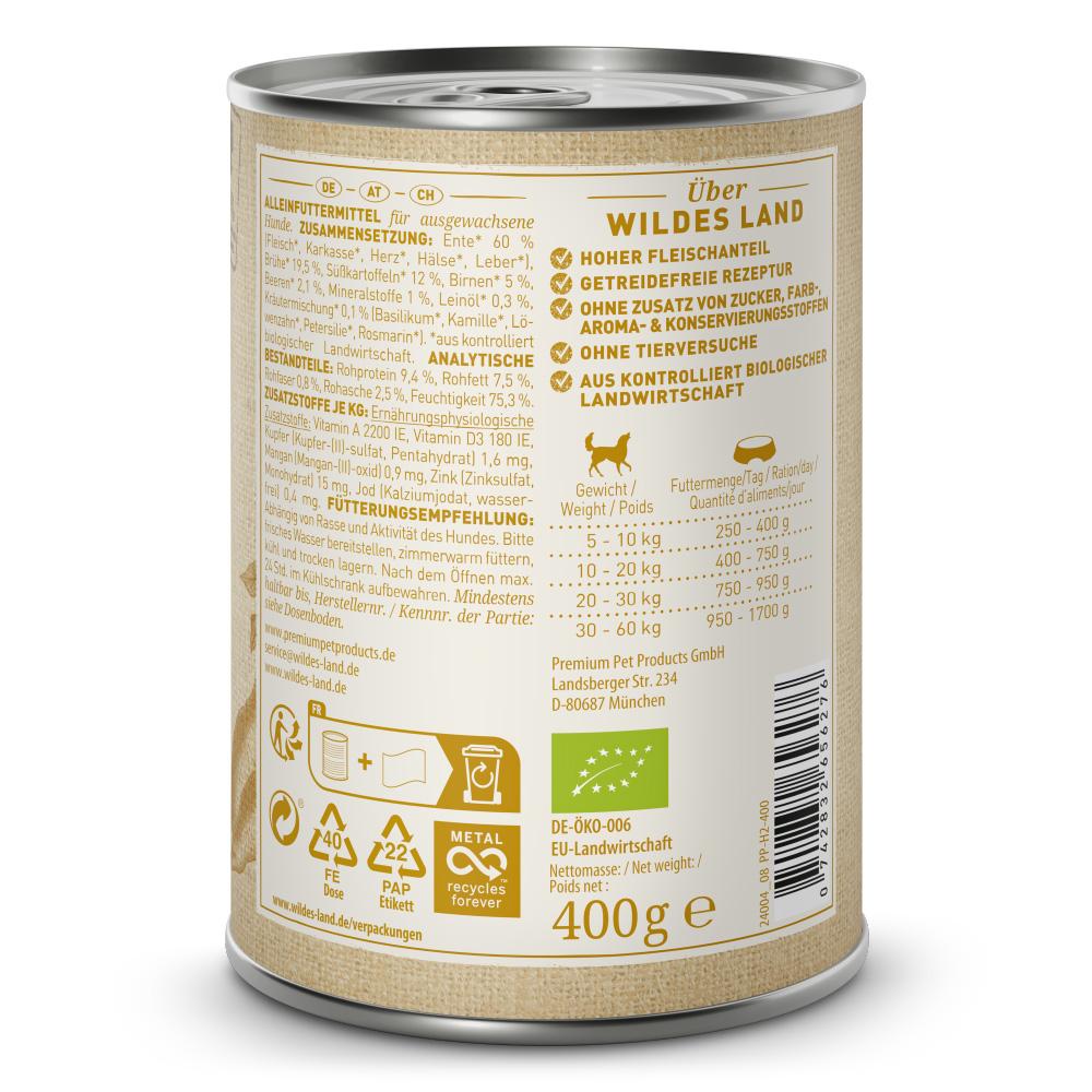 petspremium Wildes Land Ente mit Süßkartoffeln Birnen & Beeren BIO Adult Nassfutter 6 x 400 g Limitierter Zeitrabatt