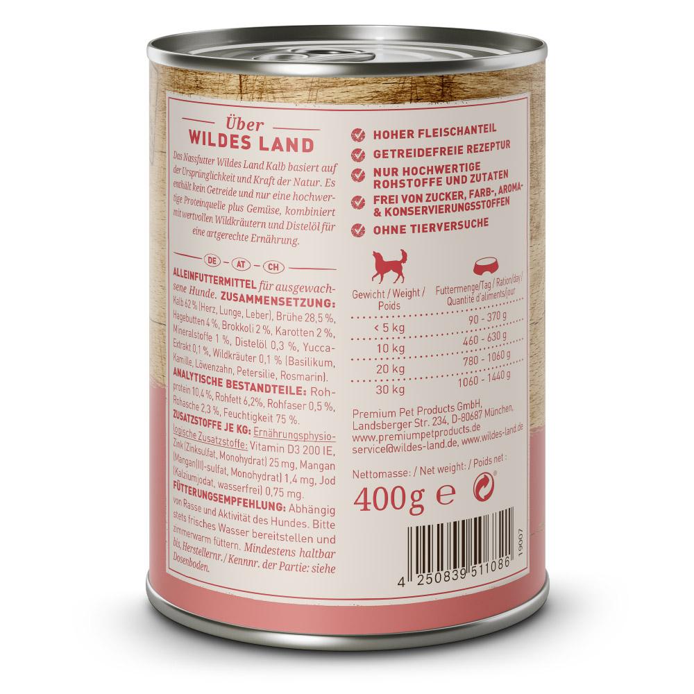 petspremium Wildes Land Kalb mit Brokkoli Hagebutte Wildkräutern und Distelöl Classic Adult Nassfutter 6 x 400 g Sonderangebot