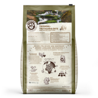 petspremium Wildes Land PAWPRINT ANIMAL-WELFARE Tierwohl-Truthahn & Ente mit Kartoffeln Erbsen & Wildkräutern Adult Trockenfutter 10 kg Weihnachtsangebot