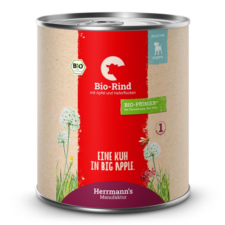 petspremium Herrmann's Bio Rind mit Apfel und Haferflocken Selection Puppy Nassfutter 12 x 800 g