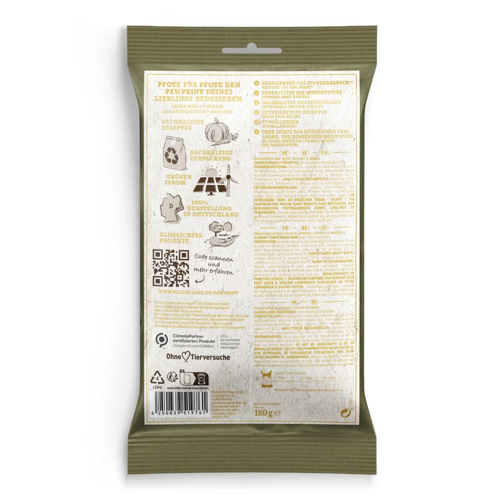 petspremium Wildes Land PawPrint Veggie Dentalsticks mit Karotte Apfel & Minze Adult Snack 180 g Zeitlich begrenztes Angebot