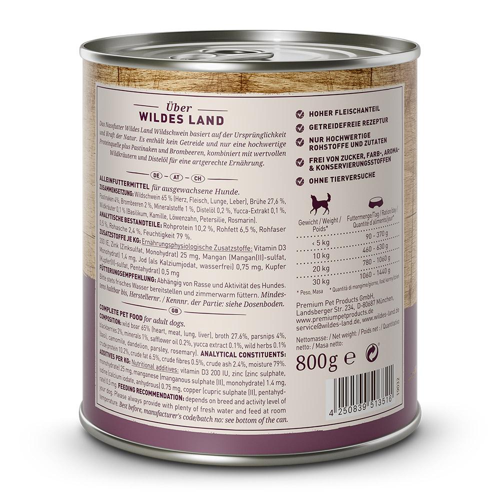 petspremium Wildes Land Wildschwein mit Pastinake Brombeeren Wildkräutern und Distelöl Classic Adult Nassfutter 6 x 800 g Bis zu 65% Rabatt