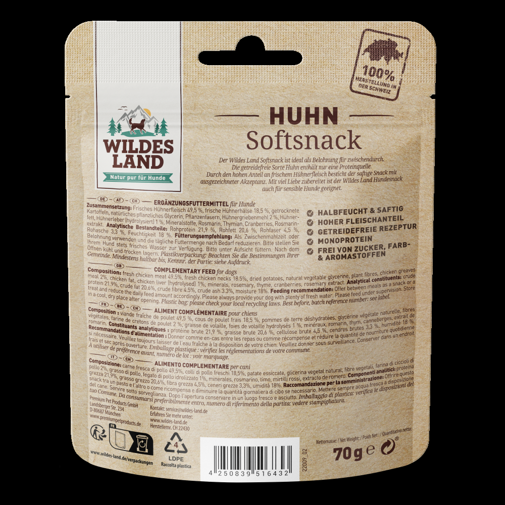 petspremium Wildes Land Huhn Softsnack Snack 8 x 70 g Kostenloser Versand international