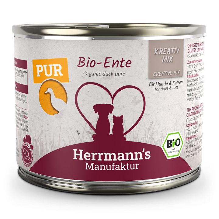 petspremium Herrmann's Bio Ente Reinfleisch Kreativ-Mix Ergänzung Nassfutter 12 x 200 g Fabrikladen