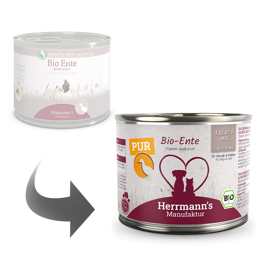 petspremium Herrmann's Bio Ente Reinfleisch Kreativ-Mix Ergänzung Nassfutter 12 x 200 g Fabrikladen