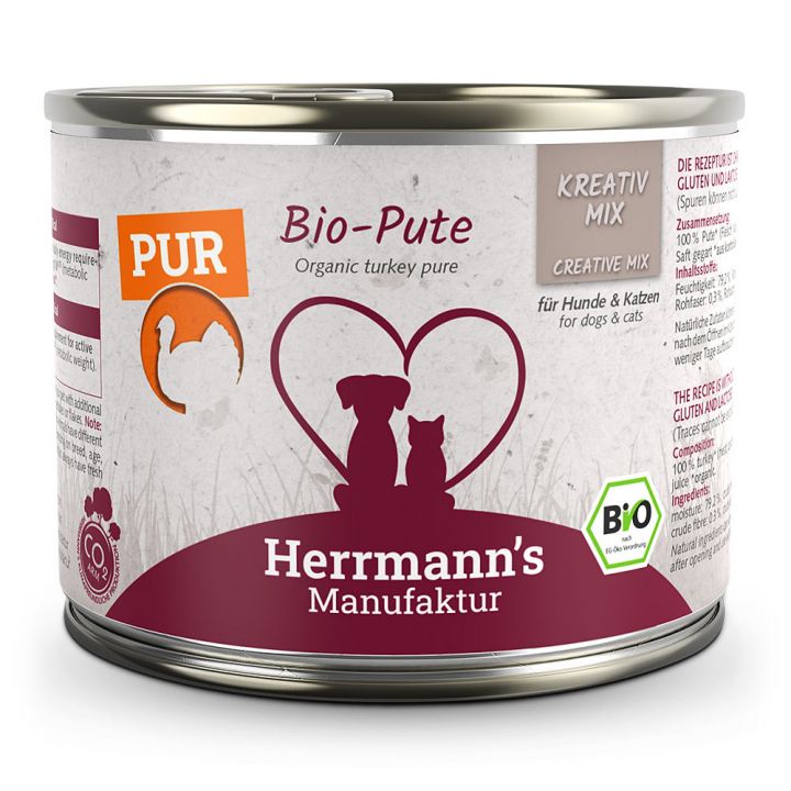 petspremium Herrmann's Bio Pute Reinfleisch Kreativ-Mix Ergänzung Nassfutter 24 x 200 g