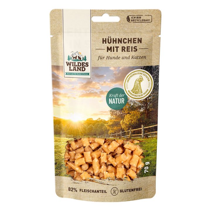 petspremium Wildes Land Hühnchen mit Reis Fleischsnacks Snack 70 g