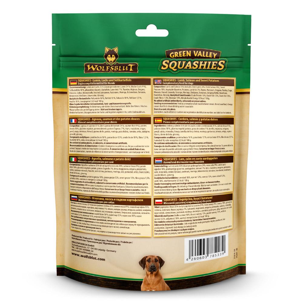 petspremium Wolfsblut Green Valley - Lamm und Lachs & Süßkartoffel Squashies Snack 300 g Fabrik Onlineshop