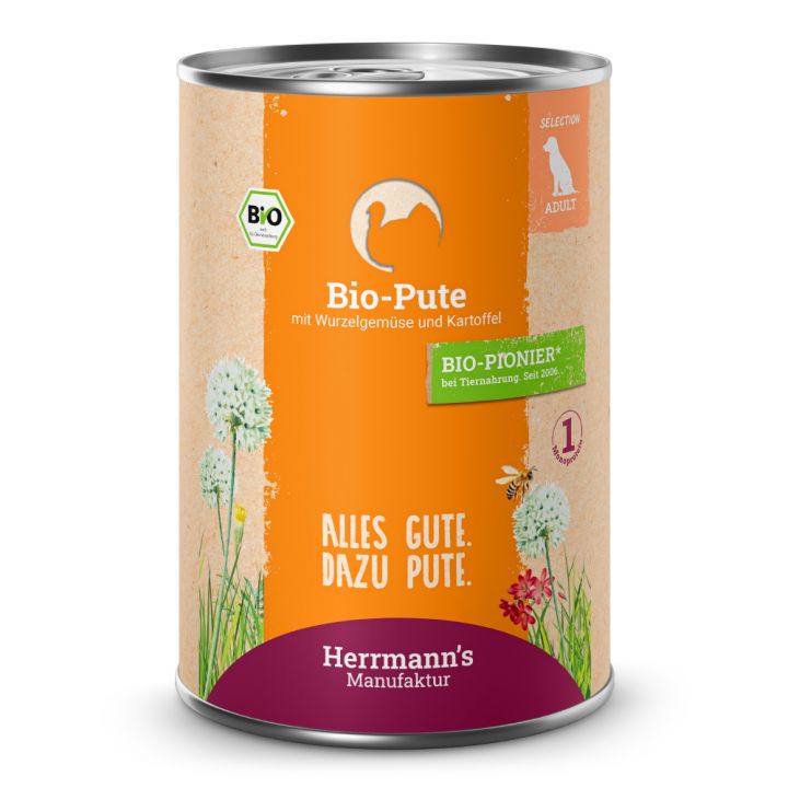 petspremium Herrmann's Bio Pute mit Wurzelgemüse und Kartoffeln Selection Adult Nassfutter 12 x 400 g