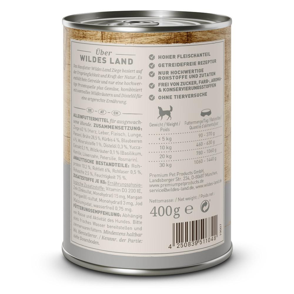 petspremium Wildes Land Ziege mit Kürbis Blaubeeren Wildkräutern und Distelöl Classic Adult Nassfutter 6 x 400 g Heißer Verkauf