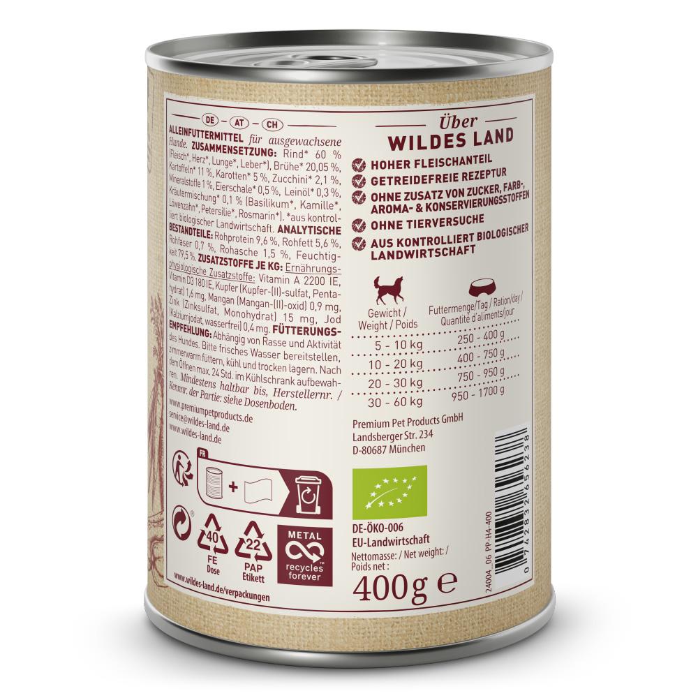 petspremium Wildes Land Rind mit Kartoffeln Karotten & Zucchini BIO Adult Nassfutter 6 x 400 g Blitzangebot