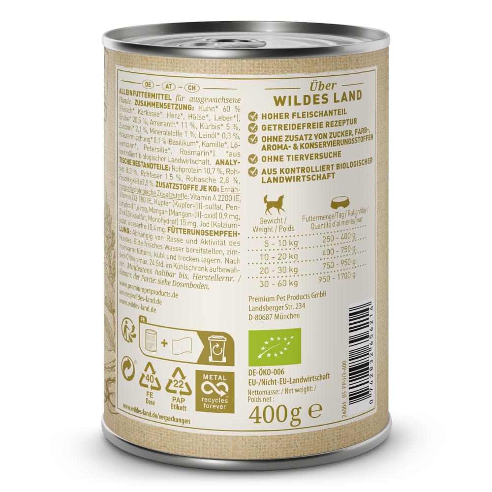 petspremium Wildes Land Huhn mit Kürbis & Zucchini BIO Adult Nassfutter 6 x 400 g Große Rabatte