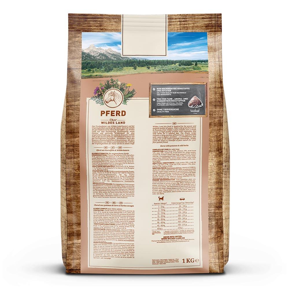 petspremium Wildes Land Pferd mit Kartoffeln und Wildkräutern Classic Adult Trockenfutter 4 x 1 kg Kauf eins, bekomm eins gratis