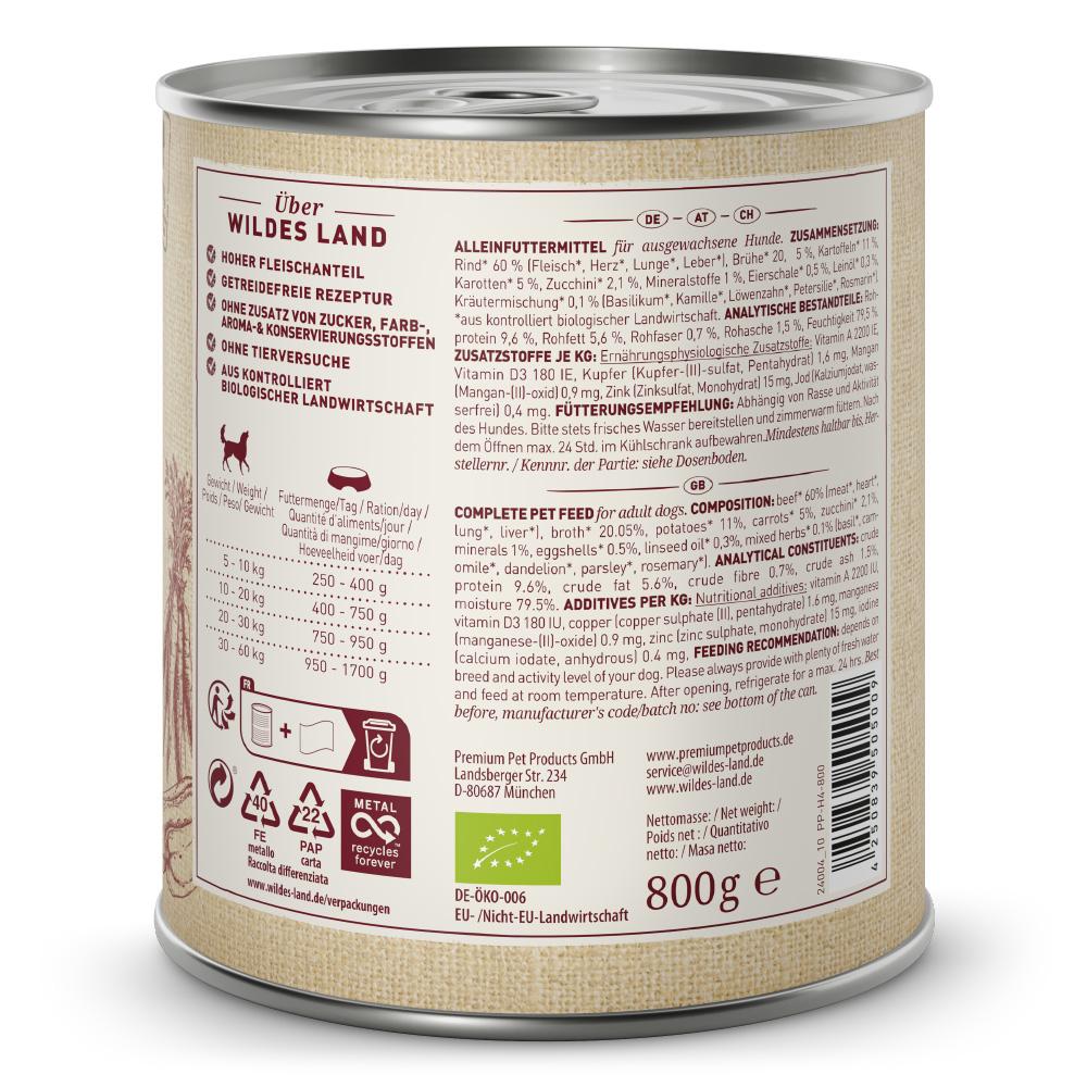 petspremium Wildes Land Rind mit Kartoffeln Karotten & Zucchini BIO Adult Nassfutter 6 x 800 g Letzter Tag