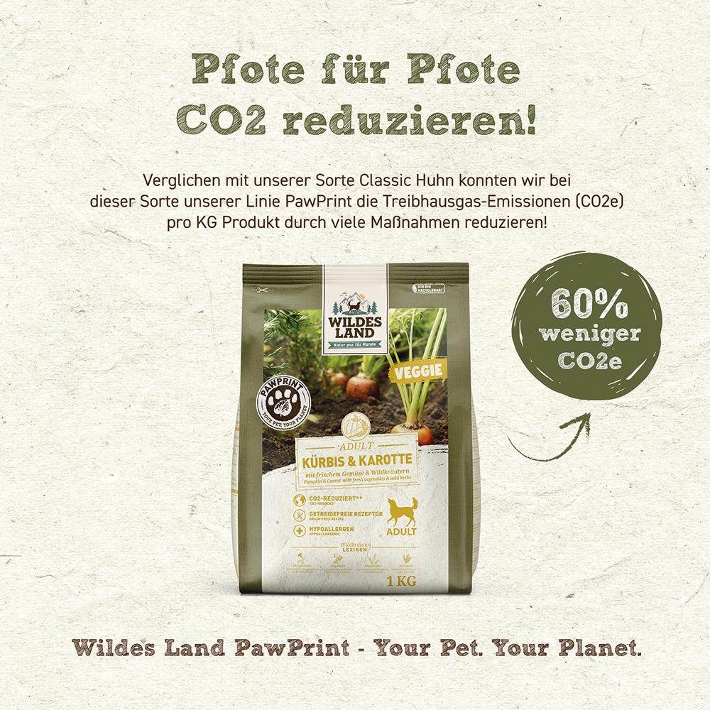 petspremium Wildes Land PAWPRINT VEGGIE Kürbis & Karotte mit frischem Gemüse & Wildkräutern Adult Trockenfutter 5 x 1 kg Fabrikladen