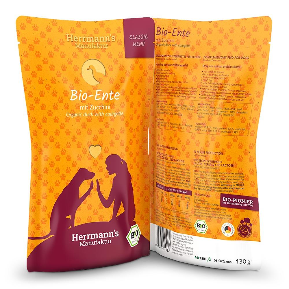 petspremium Herrmann's Bio-Ente mit Zucchini Classic Nassfutter 24 x 130 g Auslauf