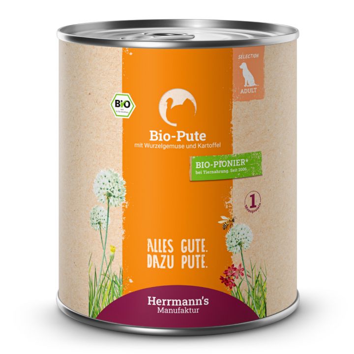 petspremium Herrmann's Bio Pute mit Wurzelgemüse und Kartoffeln Selection Adult Nassfutter 6 x 800 g