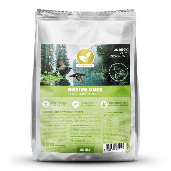 petspremium Natural Native Duck Trockenfutter 1 kg Große Rabatte