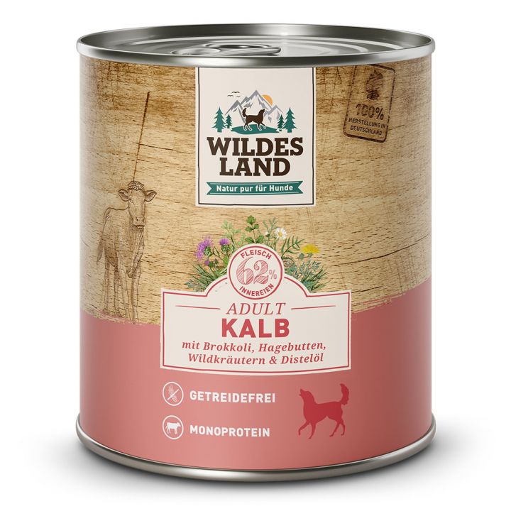 petspremium Wildes Land Kalb mit Brokkoli Hagebutte Wildkräutern und Distelöl Classic Adult Nassfutter 6 x 800 g Wochenangebot